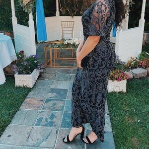 JS Collections Black and Blue Lace Maxi Dress